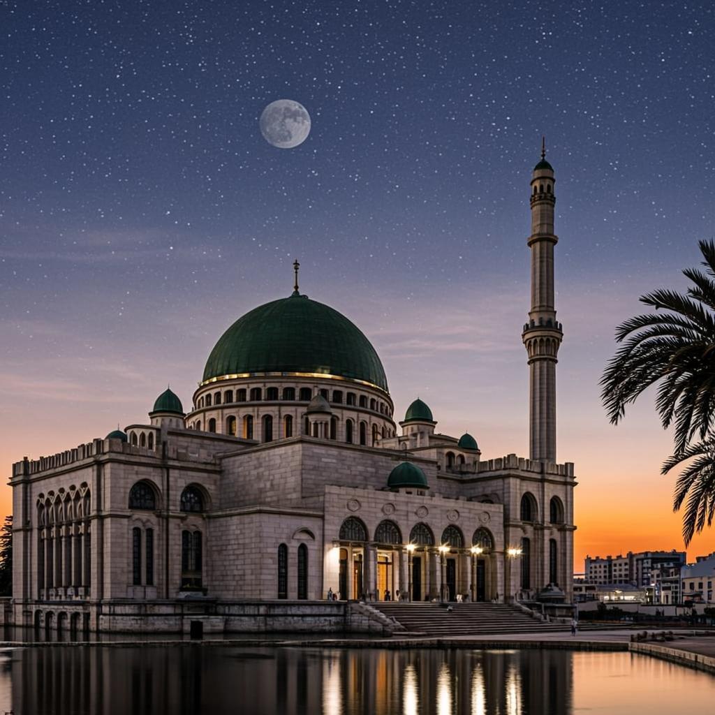 Mosquée du Palais avec dôme vert et croissant d'or